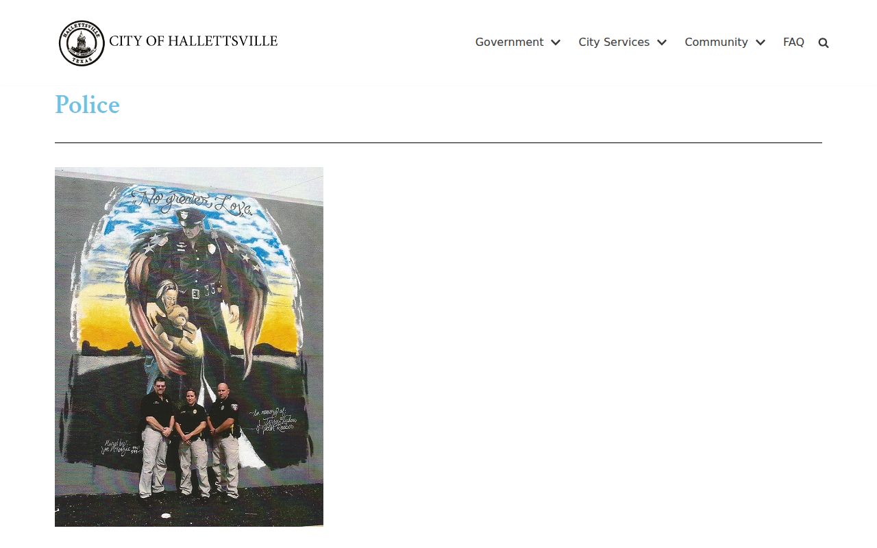 Official Hallettsville Police Department webpage with contact details