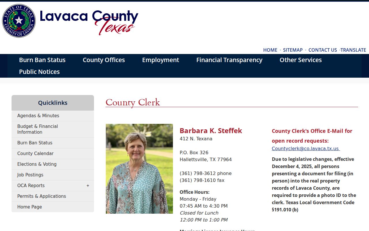 Lavaca County misdemeanor criminal court case records at County Clerk