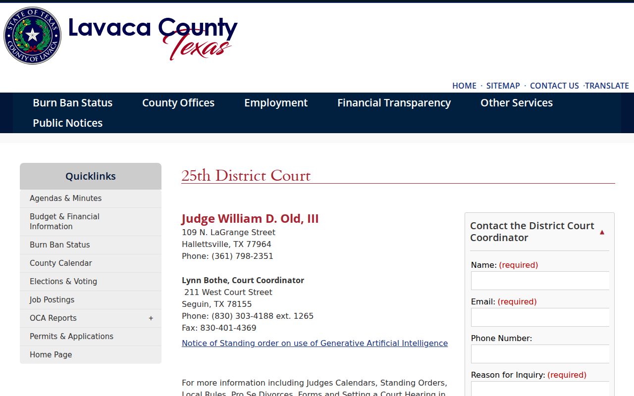 Lavaca County criminal court cases District Court information