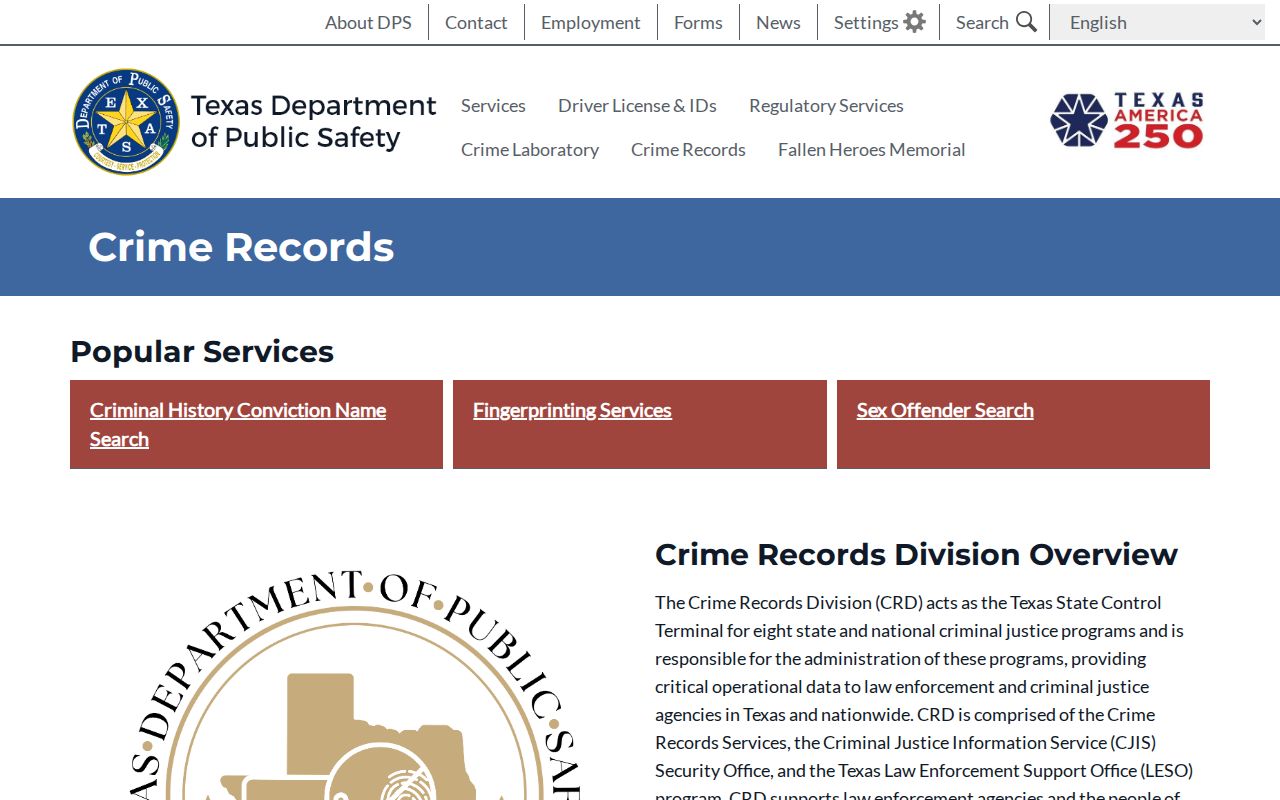 Lavaca County criminal history Texas DPS Crime Records services