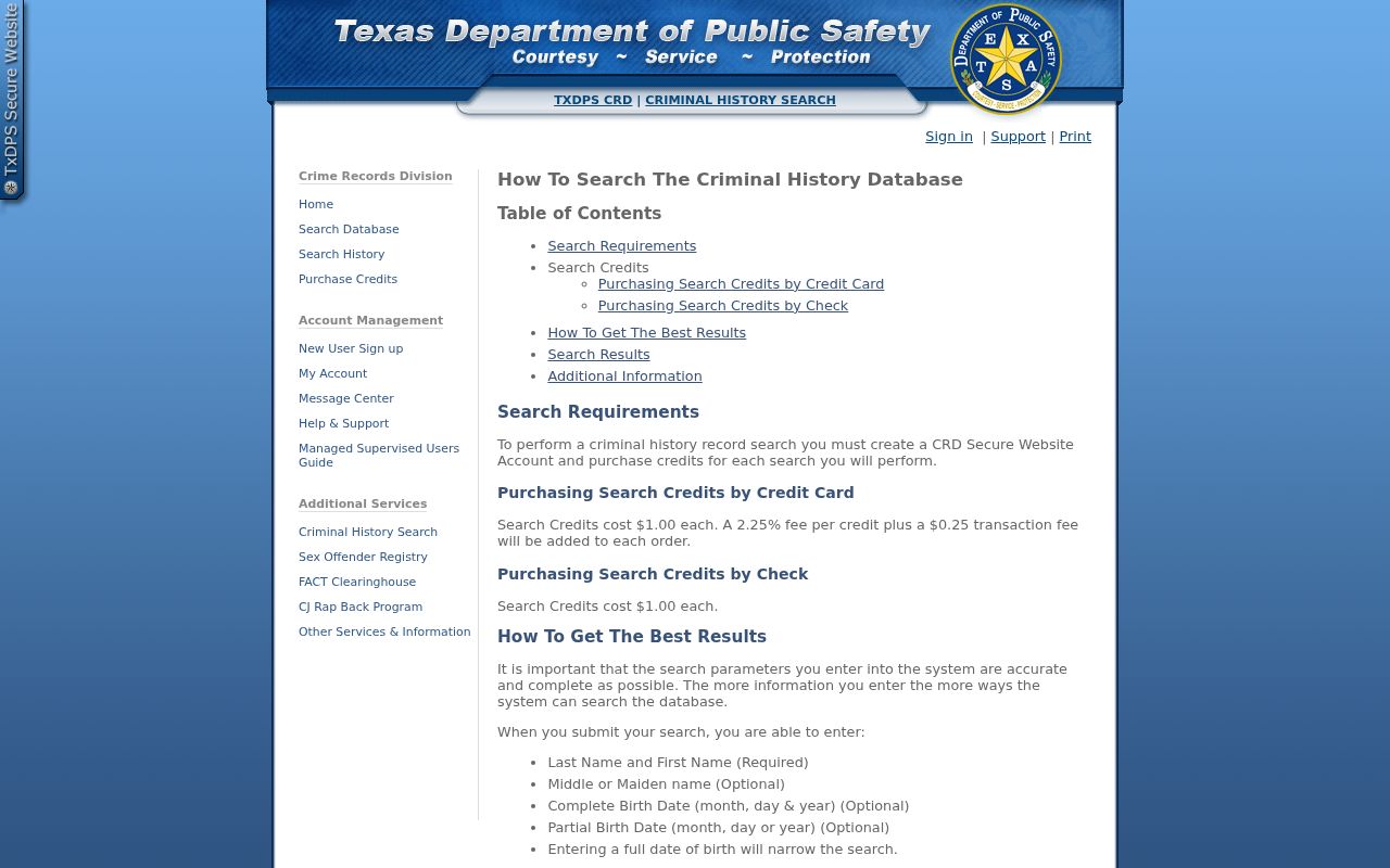 Lavaca County criminal record DPS search instructions and fee page