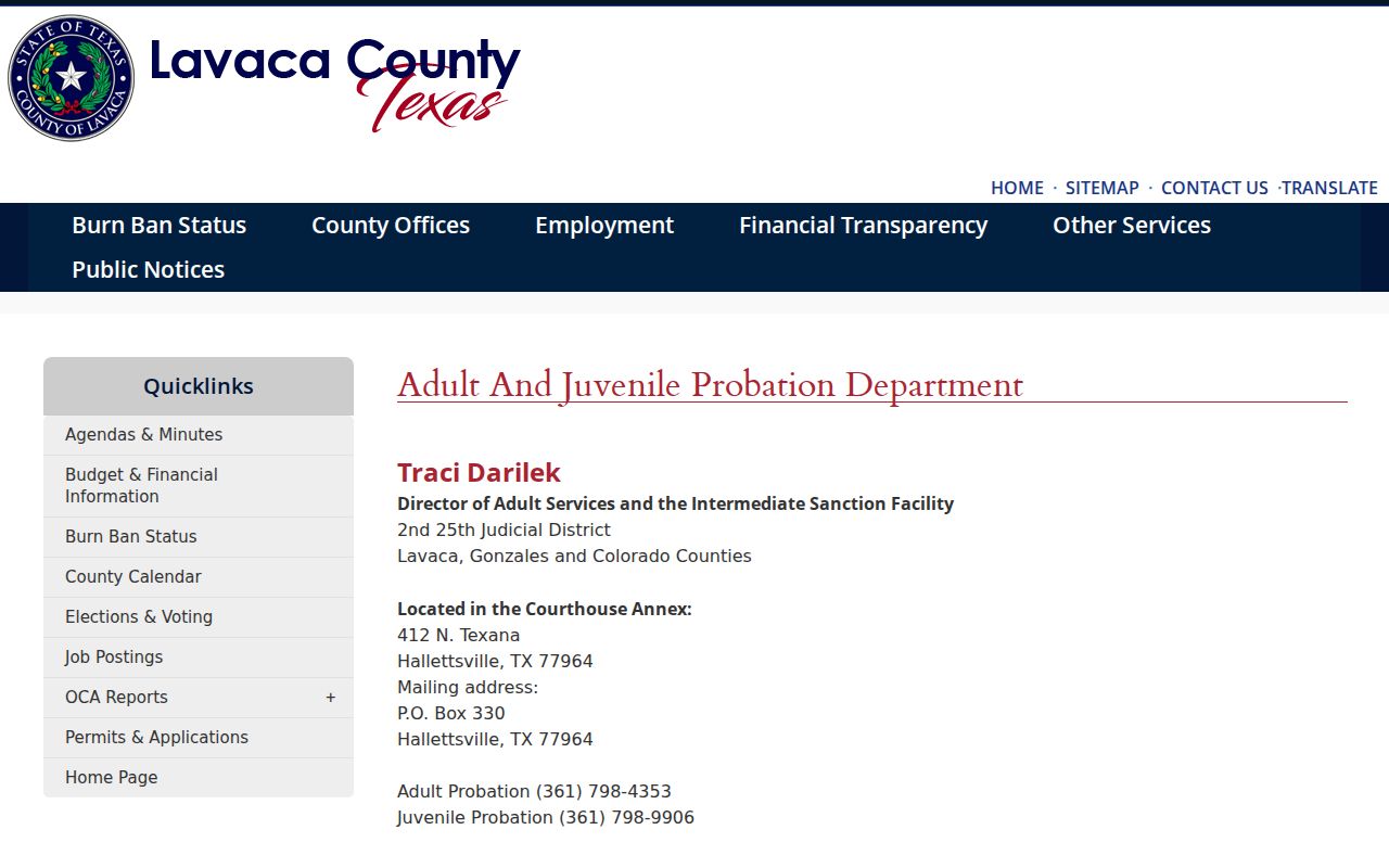 Lavaca County criminal record probation office information