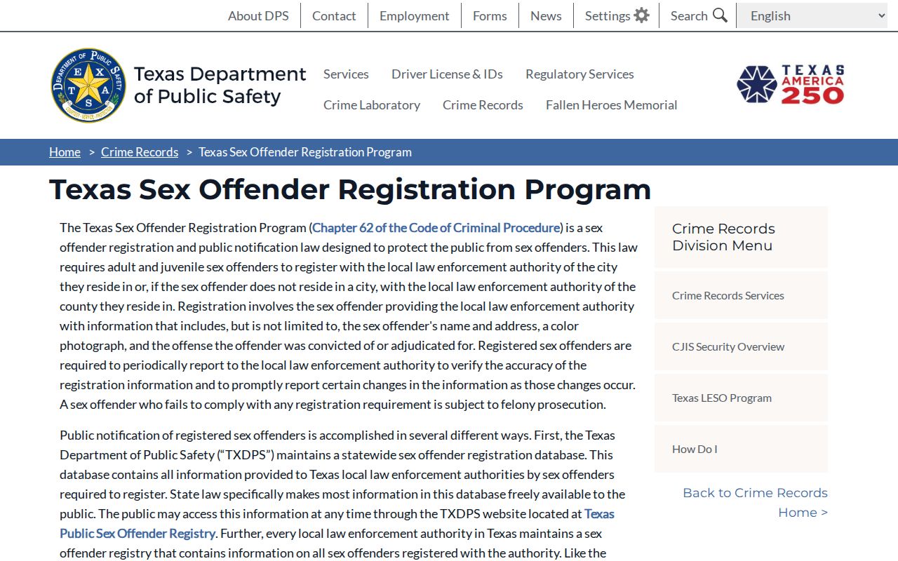 Lavaca County sex offender check Texas registration program overview