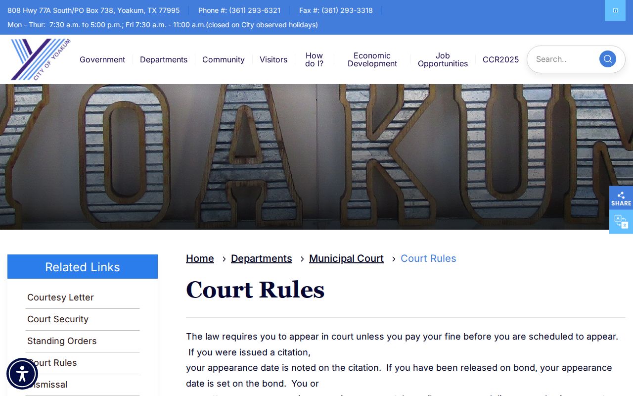 Official Yoakum Municipal Court rules webpage